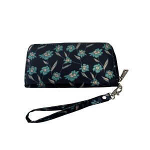 Travelon RFID Blocking Zip Around Wristlet Navy Blue Teal